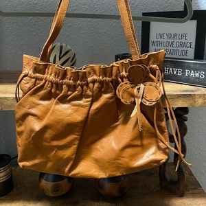 BCBG Caramel Leather Flower Tote